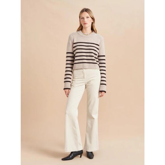 LA LIGNE Reece Trouser Ivory Size 2 Cream Corduroy Pant High Rise Wide Leg Chic - Picture 1 of 16